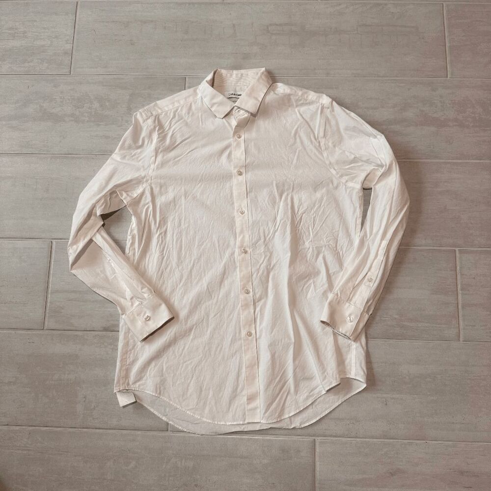 Calvin Klein Supima Stretch Slim Fit White Button Up Shirt 16 32/33 Large